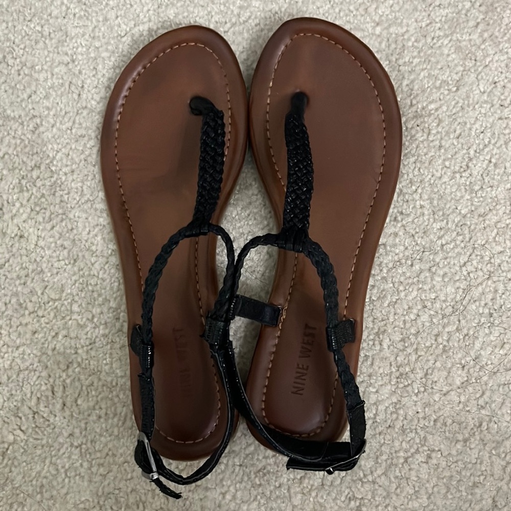 Nine West Black Strap Gladiator Brown Sandals Size 7.5